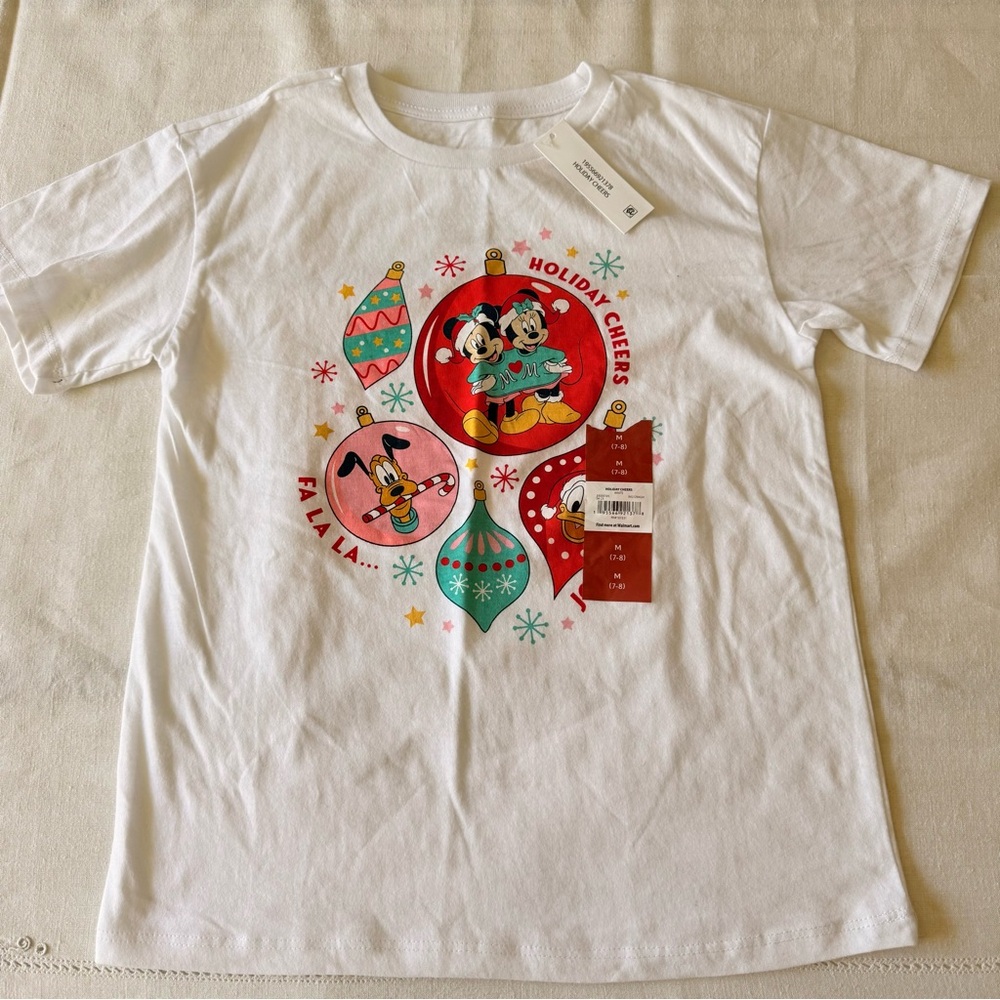 Disney Kids Holiday Cheer T-Shirt - White size M (7-8) - Picture 2 of 8